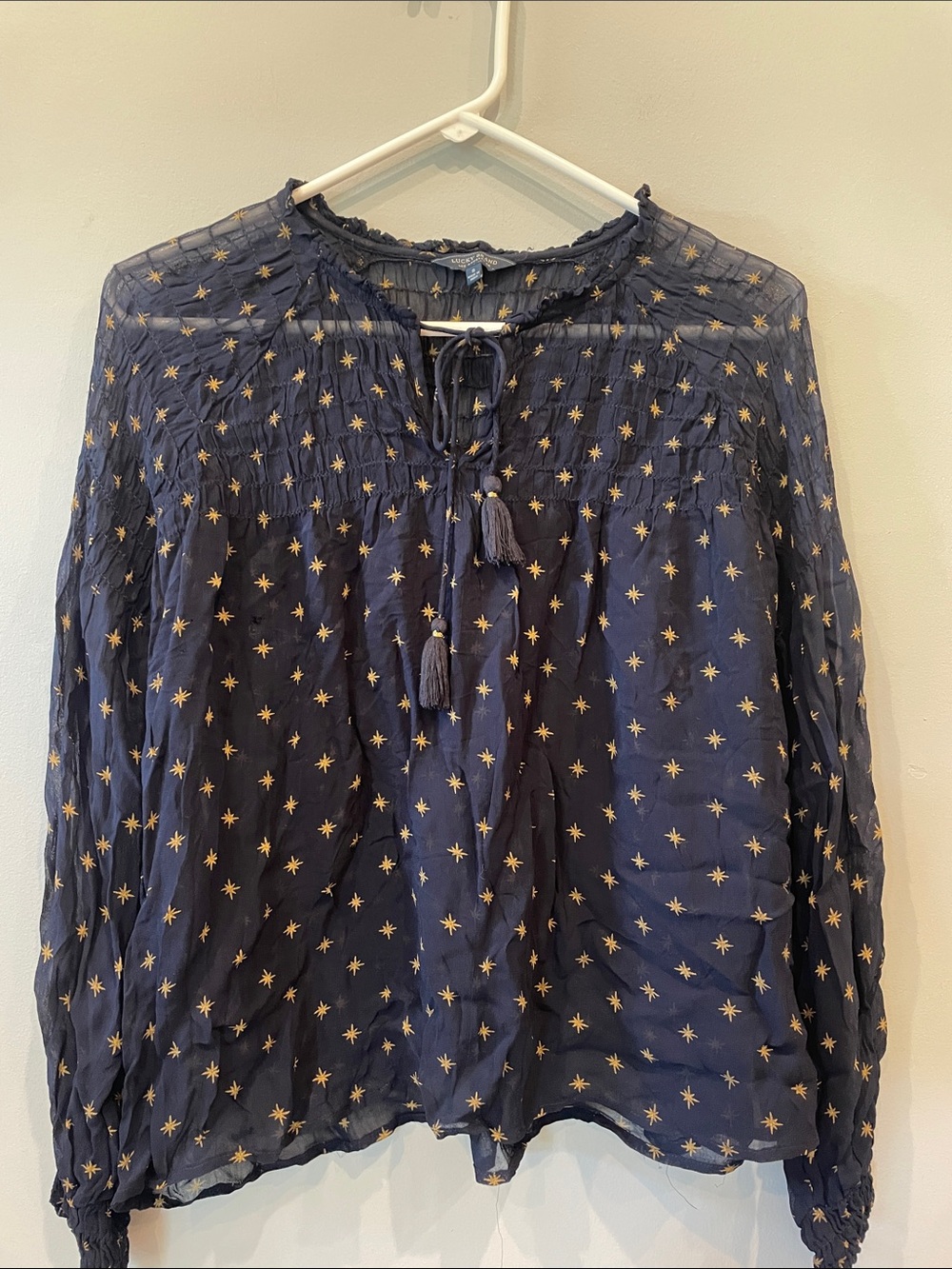 Lucky Brand Navy Blouse with Gold Star Print
